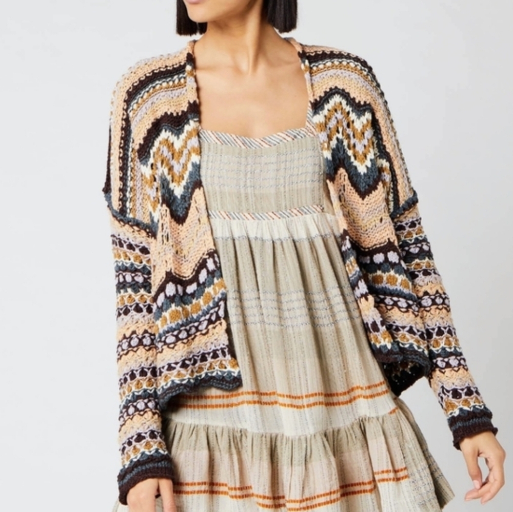Free People Chevron Crochet Cropped Cardigan "Feeling Nostalgic" - XS